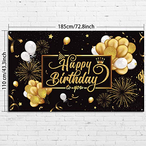 Happy Birthday Backdrop Banner Large Black Gold Balloon Star Fireworks Party Sign Poster Photo Booth Backdrop for Men Women 30th 40th 50th 60th 70th 80th Birthday Party Decorations, 72.8 x 43.3 Inch Happy Birthday Backdrop Banner Large Black Gold Balloon Star Fireworks Party Sign Poster Photo Booth Backdrop for Men Women 30th 40th 50th 60th 70th 80th Birthday Party Decorations, 72.8 x 43.3 Inch